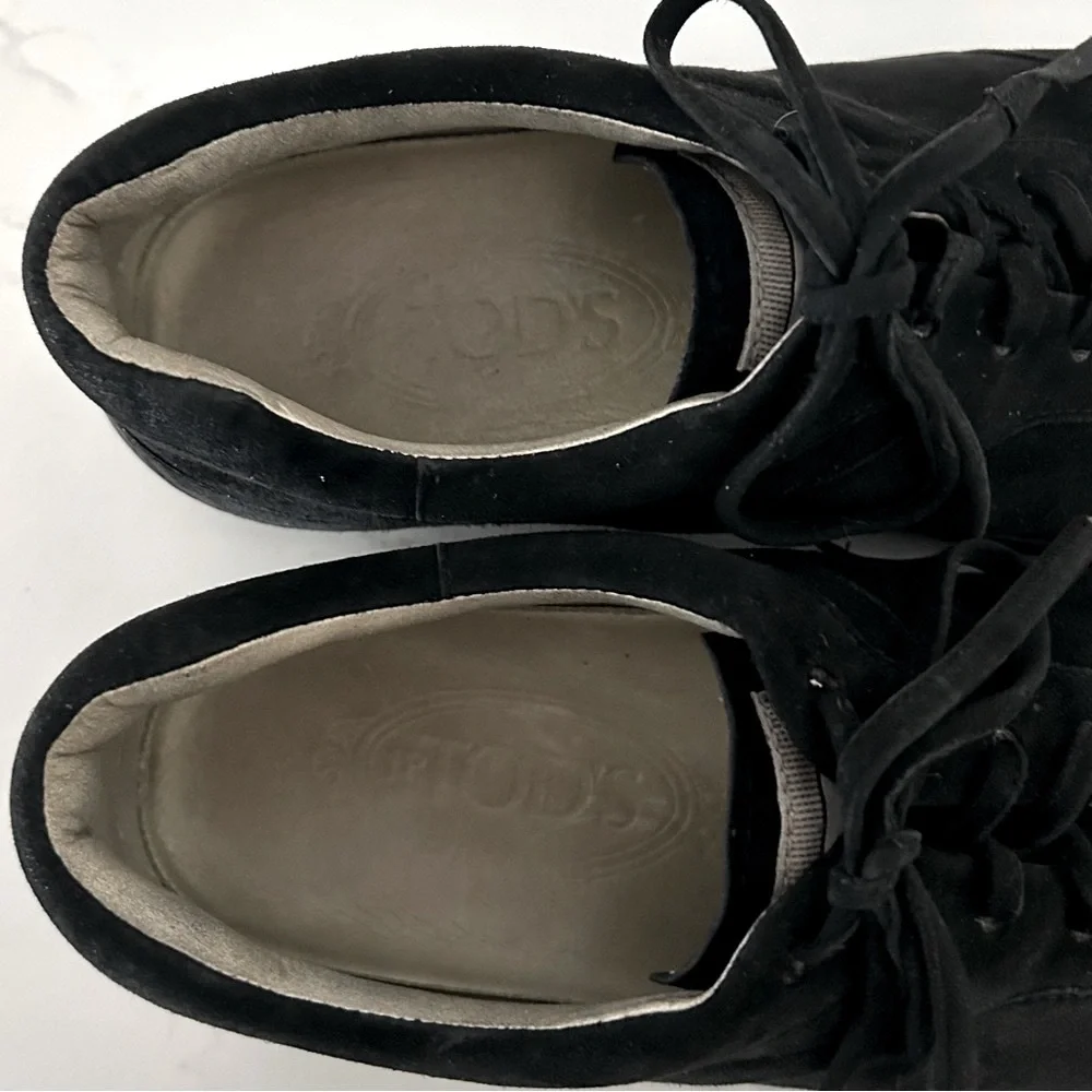 Tod's Sneaker Shoe Nubuck Leather Black Women's Size 7.5 Soft Comfort EU 37.5